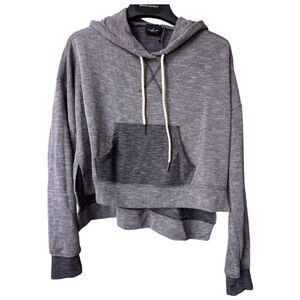 Urban Outfitters Navy grey colorblock slouchy Marled Cropped oversized hoodie